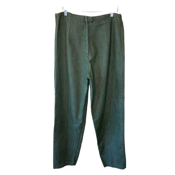 Vintage 1960s Woman's High Waisted Straight Leg Button Zip Fly Green Trousers 31 - Picture 1 of 13